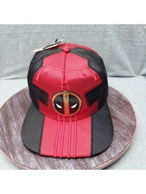 Marvel Deadpool Snapback Hat With Metal Badge Red & Black Color Adjustable Fit P